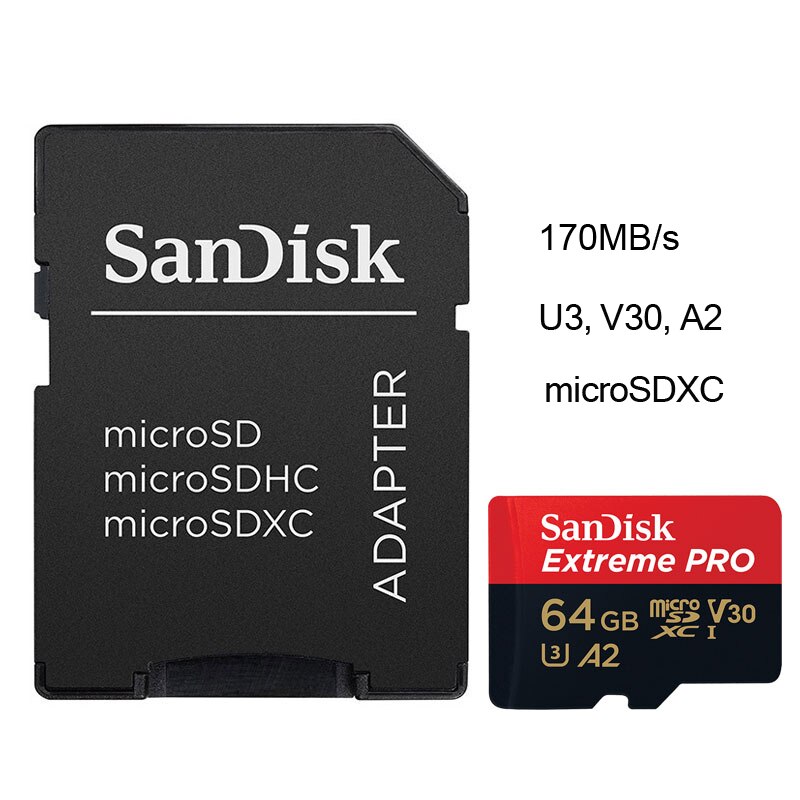 Karta pamięci SanDisk karta Micro SD C10 V30 U3 4K 32GB 64GB 128GB 256GB karty TF dla kamera na deskę rozdzielczą monitorowanie wideo Smartphone drony: sandisk-tf-170M-64G
