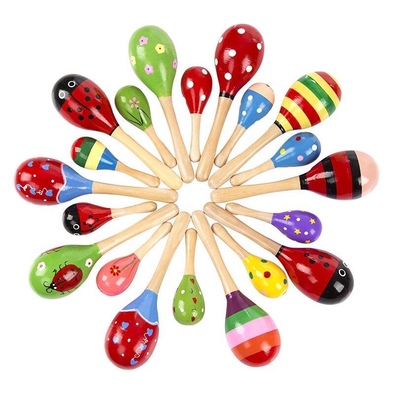 12cm Mini Wooden Ball Children's Toys Baby Rattles Percussion Musical Instruments Sand Hammer