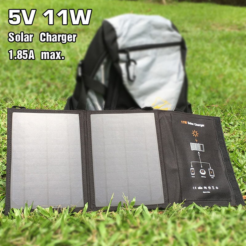 FOXSUR 5 V 11 W Solar opvouwbare tas Outdoor Solar Charger Panel 5 V 1.85A Opvouwbare charger, draagbare Klimmen Charger, Voor mobiele Telefoons