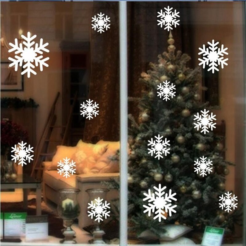 14pcs Snow Flakes Window Stickers Winter Snowflake Wall Stickers Christmas Window Wall Decals Xmas Christmas Decoration D063