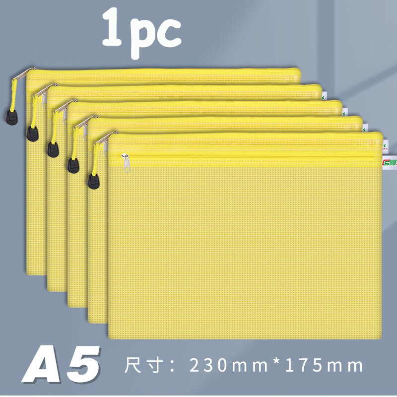 Double Zipper Plastic Folder File Envelope A4 A5 A6 B5 Poly Stationery Storage Waterproof PVC Organizer Bag: A5 Yellow