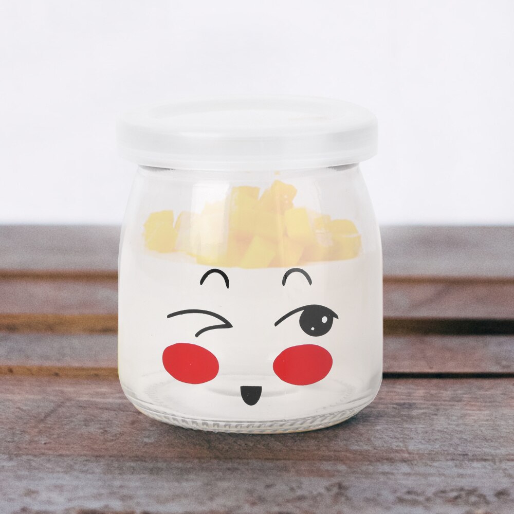 10pcs 150ml Lovely Pudding Bottle Glass Heat-resistant Yogurt Containers Cup Jelly Jar for Home Shop (Random Pattern)