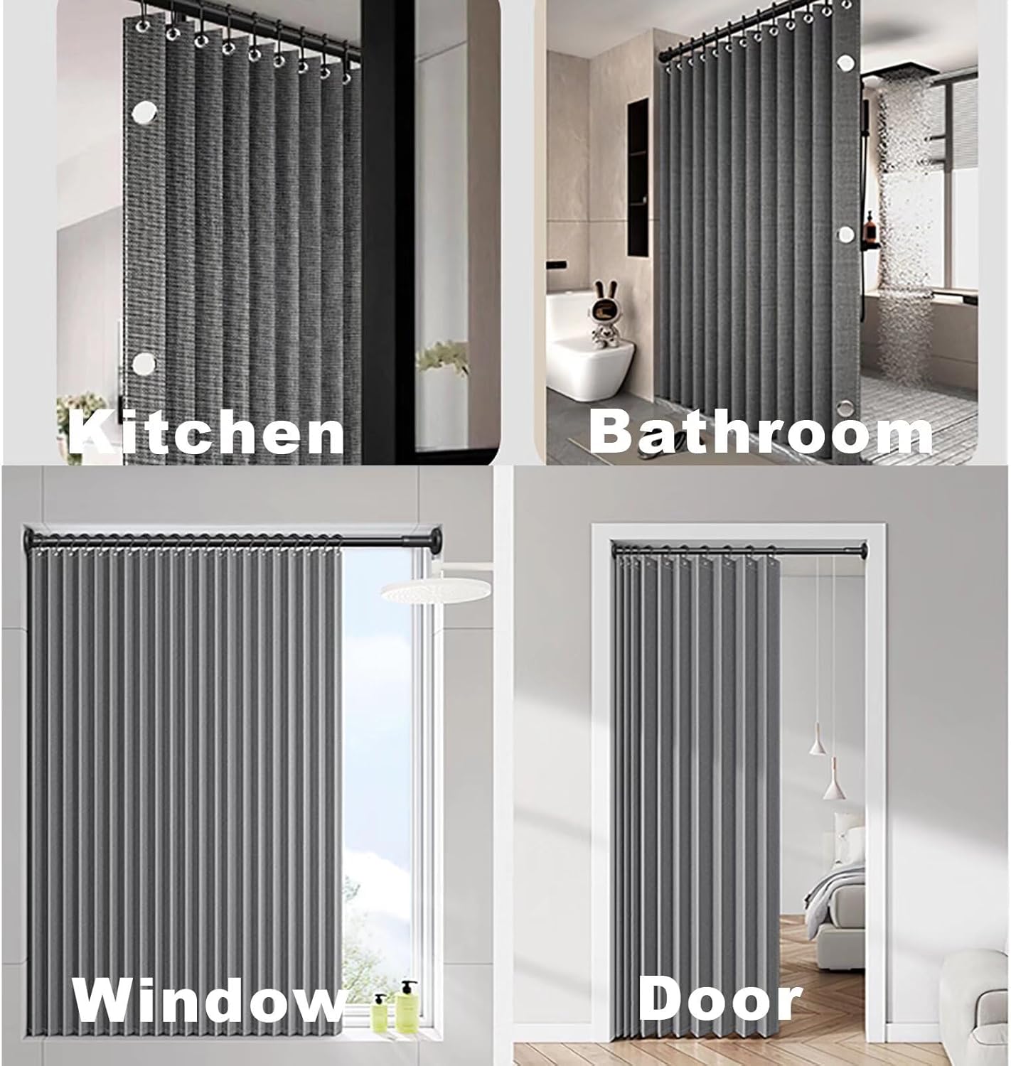 Cortina de ducha de lino plegable para baño con imanes, resistente al agua, adecuada para ducha que no incluye varilla telescópica