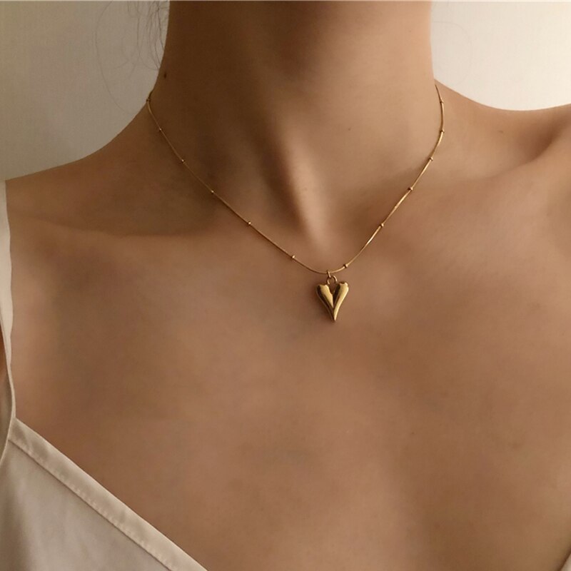 Ghidbk aço inoxidável frisado cobra corrente coração pingente colares rosa cor de ouro charme gargantilha colar feminino jóias acessório
