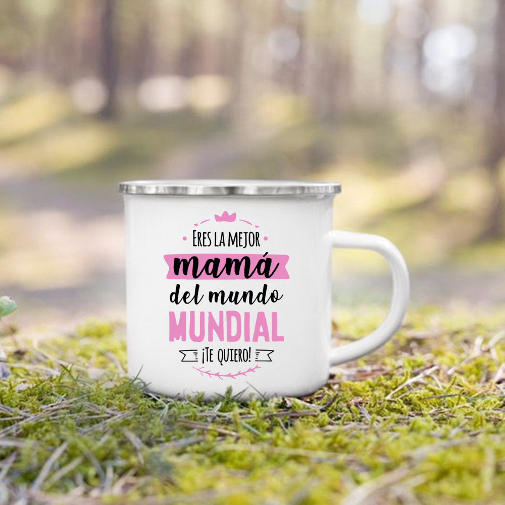 Taza con estampado de la mejor mamá del mundo, tazas de café creativas, bebidas, leche, taza con asa, taza esmaltada para acampar, de cumpleaños para el día de la madre para mamá: Rosa