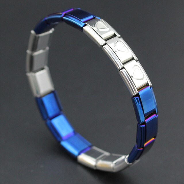 Hapiship 9mm Breite Herz Schwarz Gold Lila Blau Farbe Edelstahl Armbinde Armreif Für Mann Frauen G037: herz blau