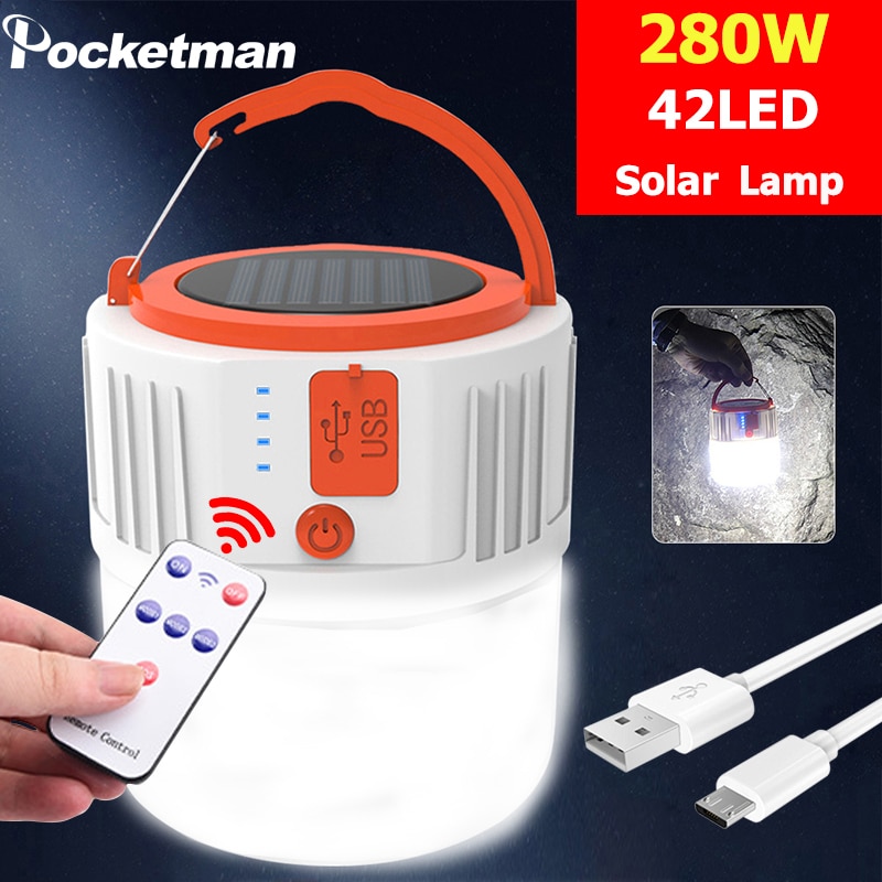 Ao ar livre lâmpada solar lâmpada de controle remoto 280w 42 led night market luz acampamento ao ar livre móvel lâmpada emergência