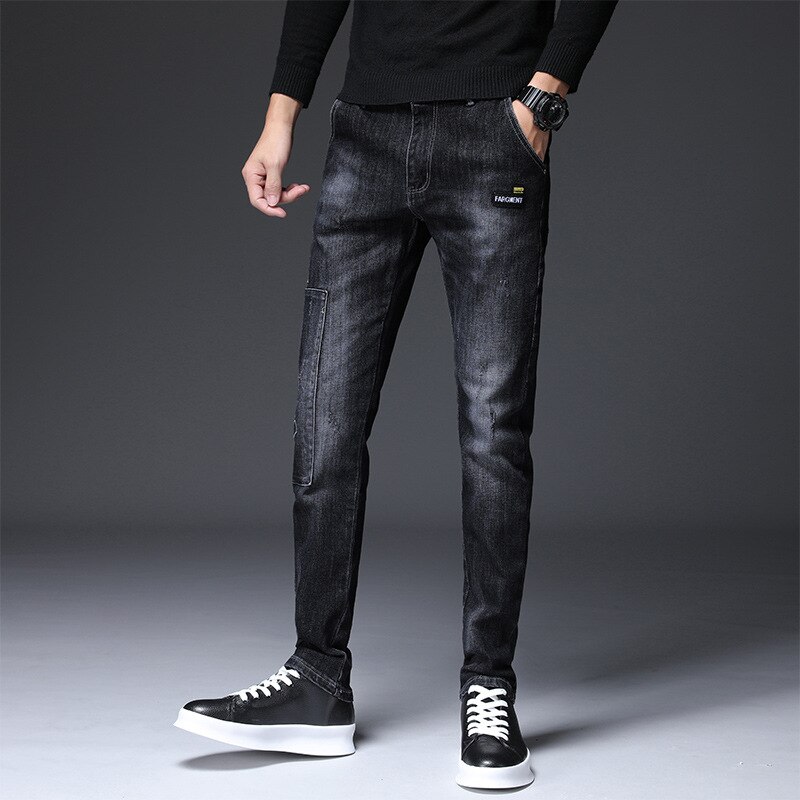 Heren denim jeans heren gekreukt gewassen 100%  katoenen dunne denim heren jeans ritssluiting knoopsluiting vijf-pocket jeansbroek: 28