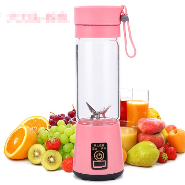 Portable USB Electric Fruit Juicer Handheld Vegetable Juice Maker Blender Rechargeable Mini Juice Making Cup With Charging Cable: 4 blades / Pink