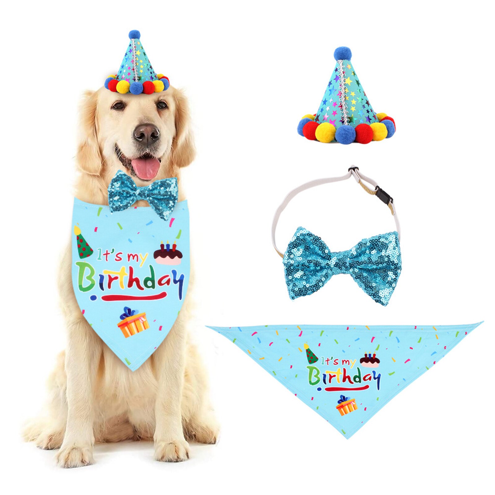 Mode Hond Verjaardag Producten Drie Delige Set Zakdoek Sjaal Strikje Cap Feestartikelen Decoratie