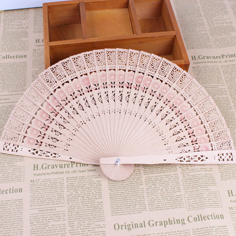 1Pcs Hollow Antique Craft Fan Wooden Aroma Floral Pattern Hand-made Folding Fan Wood Carving Craft Ladies Decoration Crafts: Default Title