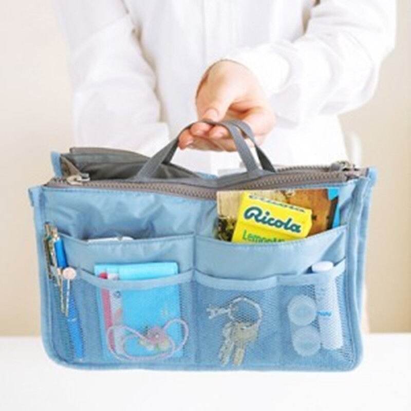 sac organisateur de maquillage étui intérieur sac à main fourre-tout sac à main 13 poche sac de voyage étanche housse Durable pliable: Sky Blue