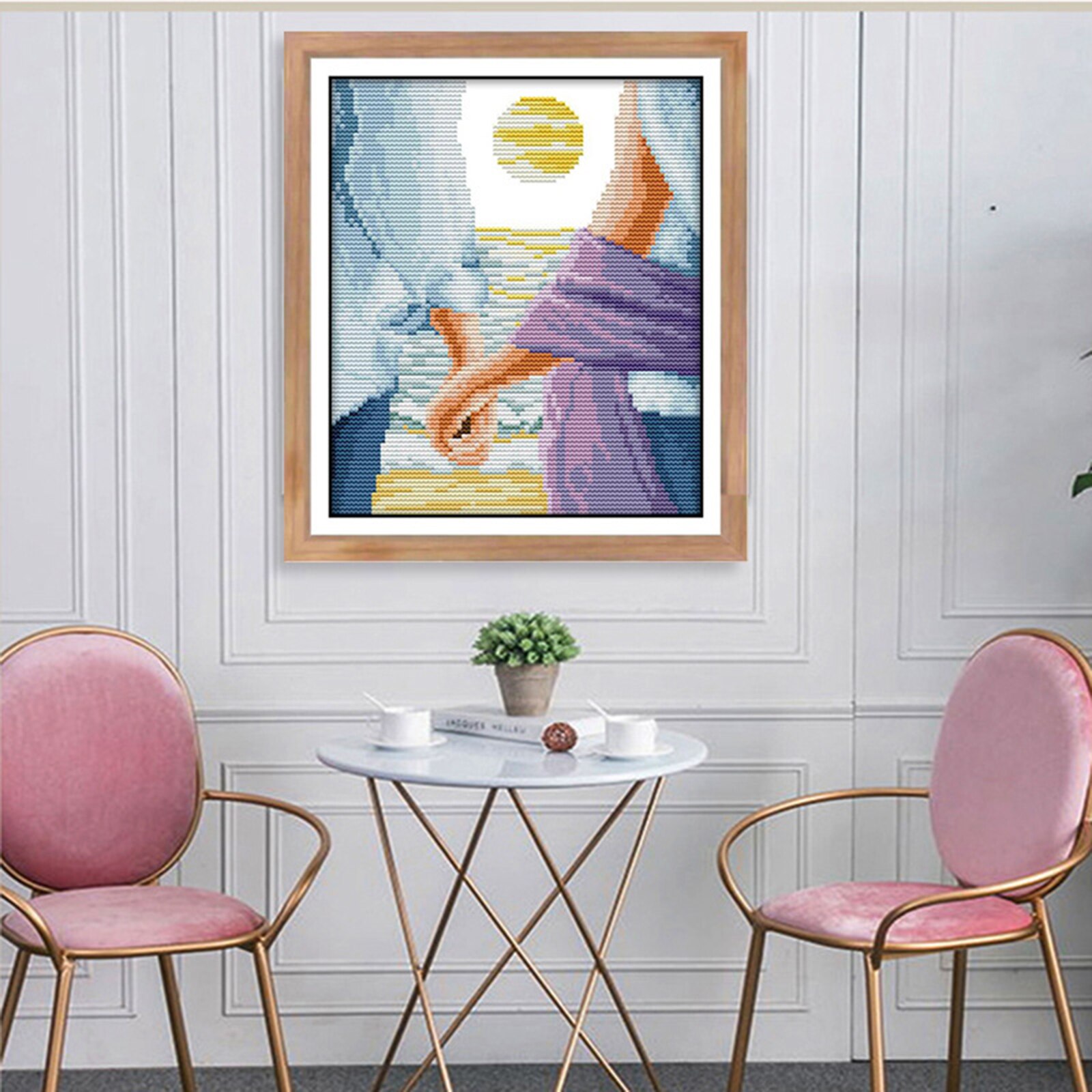 DIY Cross Stitch Stamped Kits Cross-Stitching Pattern for Home Decor, Fabric Embroidery Crafts Needlepoint Kit - Blue Love