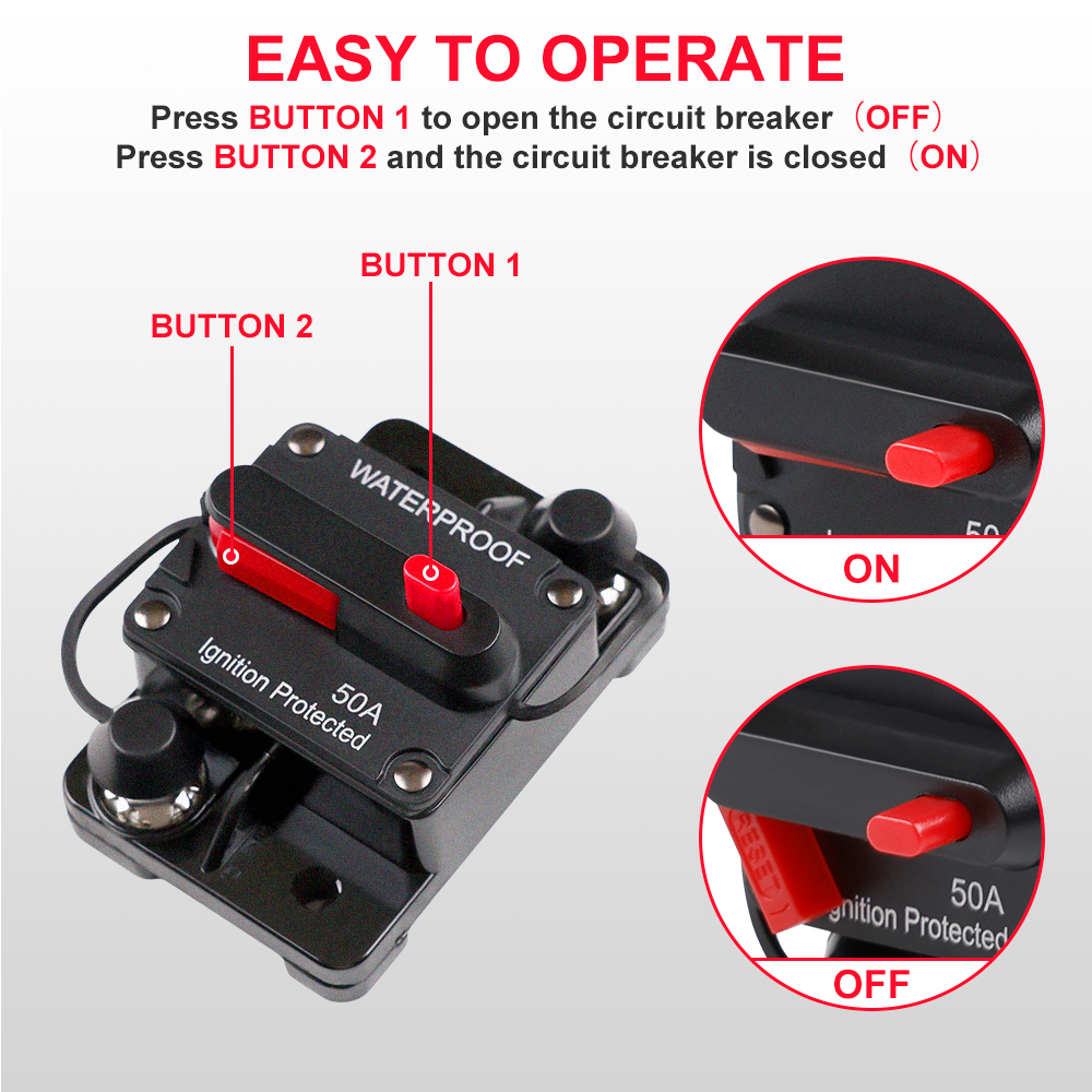 30A-300A Circuit Breaker 12V - 48V DC 12 Volt Circuit Breaker Inline with Manual Reset Waterproof for Marine Boat Trolling Car