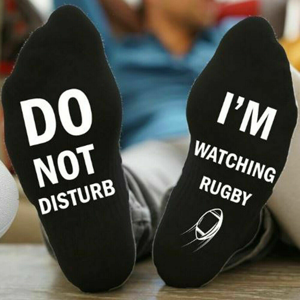 Sports sokker mænd kvinder nyhed sjove bomulds sokker forstyrrer ikke jeg ser rugby 1 par åndbar sok: Sort