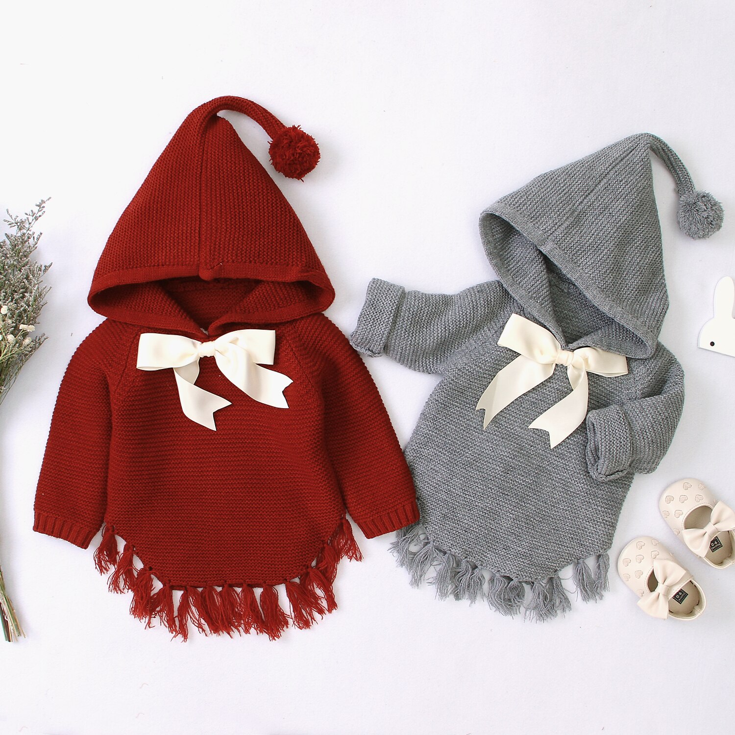 Herbst Herbst Kleinkind Baby Mädchen Stricken Quaste Mantel Jacke Outwear Mit Kapuze Herbst Winter Kleidung