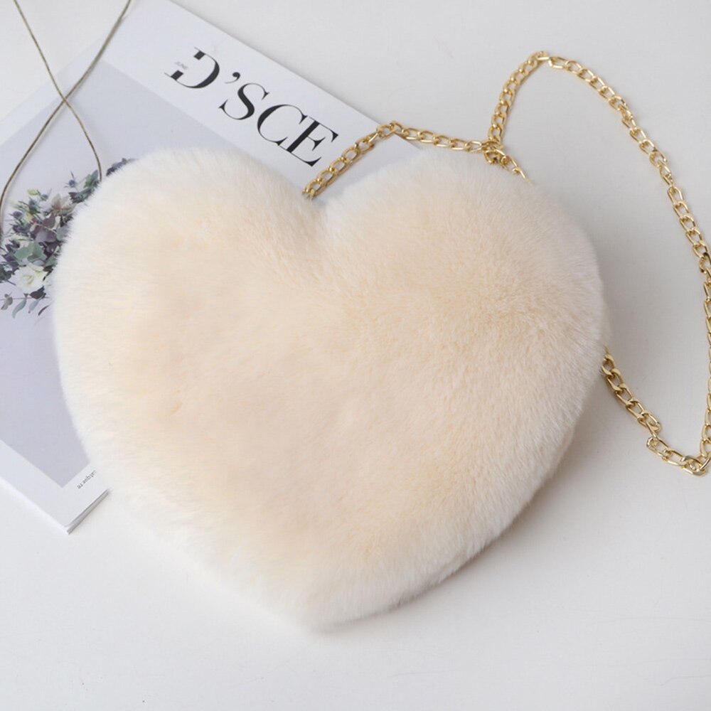 Women Heart Shaped Bag Female Chain Messenger Bag Plush Love Shoulder Crossbody Bag Winter Fur Hand Bags: G