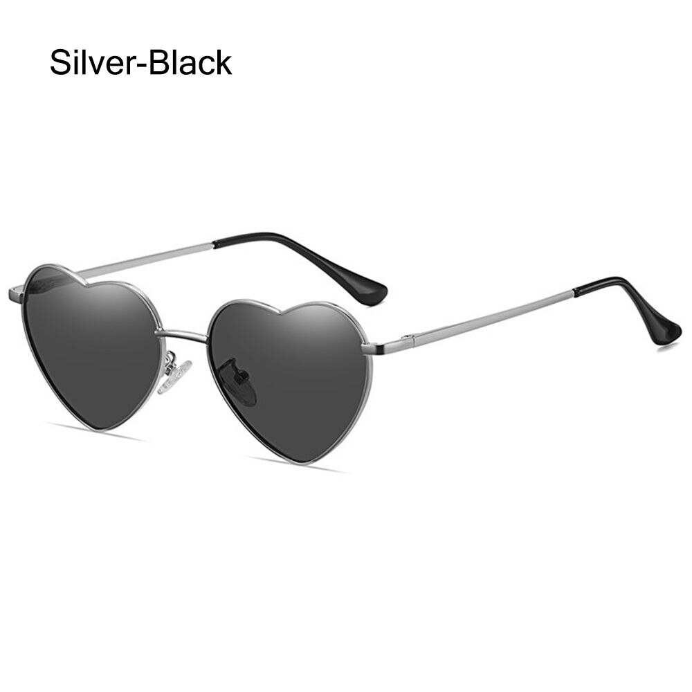 2022 nuove donne cuore occhiali da sole Vintage telaio in metallo occhiali da sole polarizzati alla moda a forma di cuore occhiali UV400 Eyewear per esterni: Silver-Black