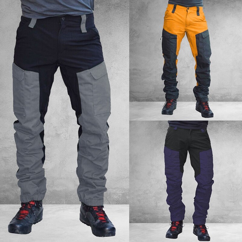 Pantalon Colorblock homme pantalon de sport mince pantalons décontractés salopette multi-poches avec fermeture éclair