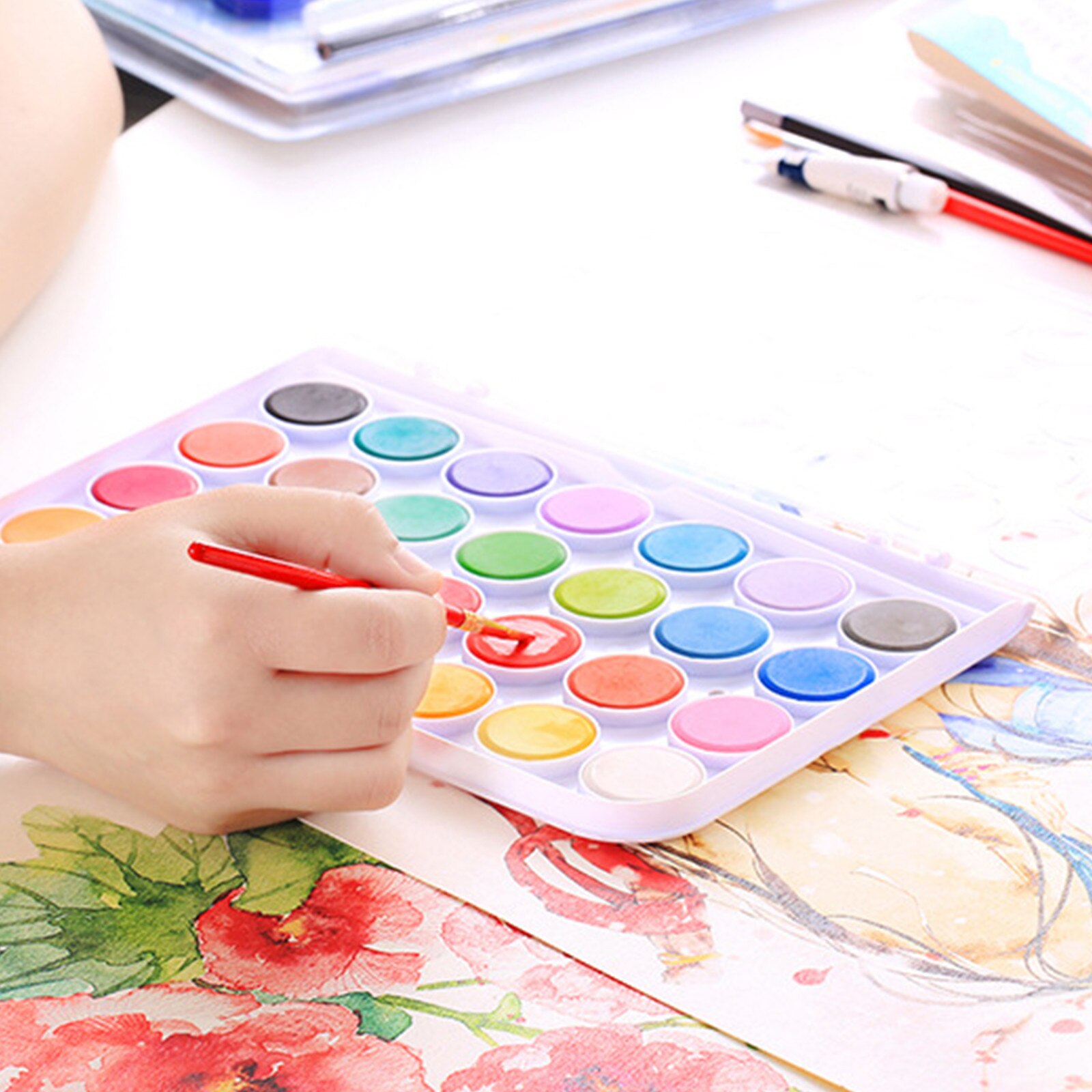 Superior 36 colors Solid Watercolor Paint Set With Water Brush Pen Foldable Travel Water Color Pigment For Draw #3