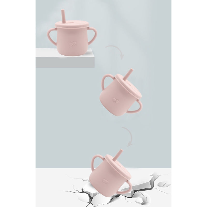 ! 2Pcs Sippy Cup Straw Silicone Double Handles For Baby With Straw Lid Water Drinking Cups