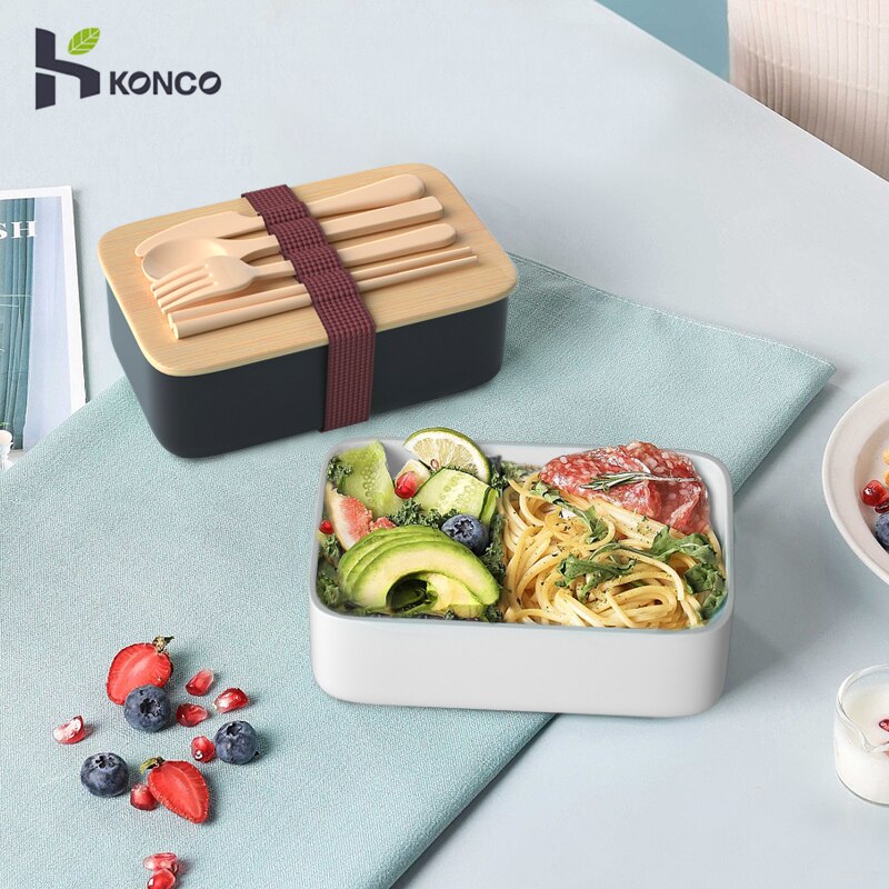 Fiambrera de bambú portátil para niños, caja Bento japonesa para la escuela, contenedor de alimentos con cuchillo y tenedor, compartimentos móviles para microondas