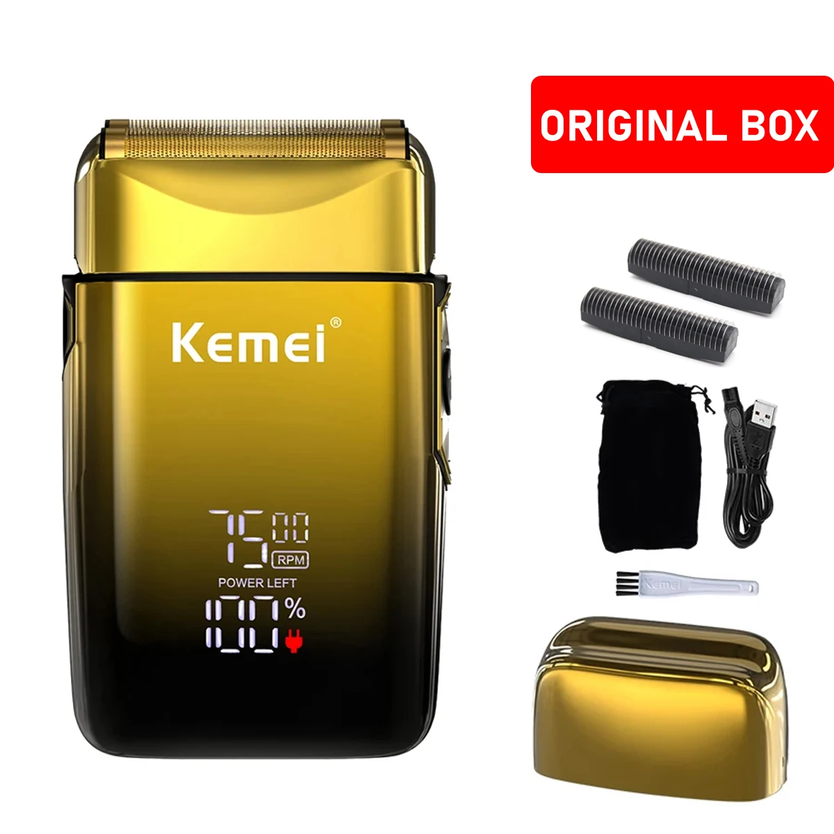 Kemei-KM-TX10 Scheermachine voor heren Dubbele foliemesjes USB Snel opladen LED-display Professionele tondeuse Haarsnijmachine: Roze