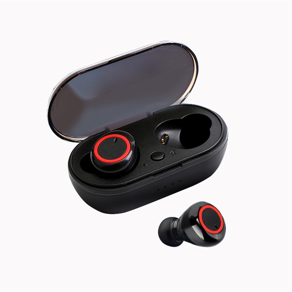 Stereo tws bluetooth 5.0 øretelefon håndfri bilsæt trådløs aktiv støjreduktion med mikrofon til huawei xiaomi: Sort rød