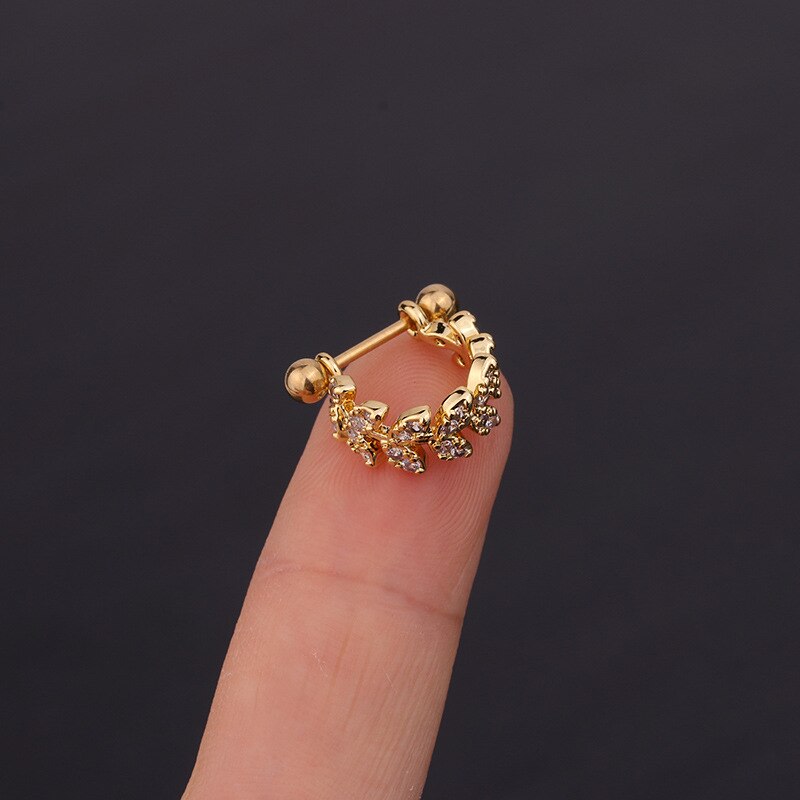 Blad cz kubieke zirkonen stud helix kraakbeen tragus oorbellen sieraden voor vrouwen oor bot kraakbeen piercing oorbellen