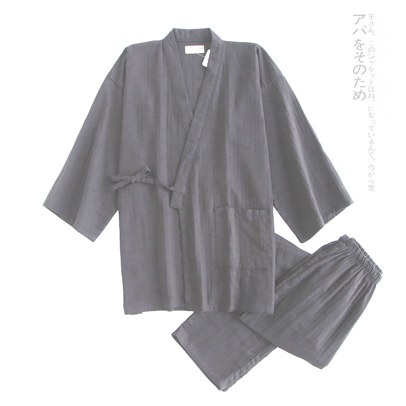 100% Katoen Japanse Stijl Kimono Vest Broek 2 Stuks Set Mannen Nachtkleding Badjas Zachte Thuis Pak Gewaad Nachtkleding Dagelijks casual: D / Xl