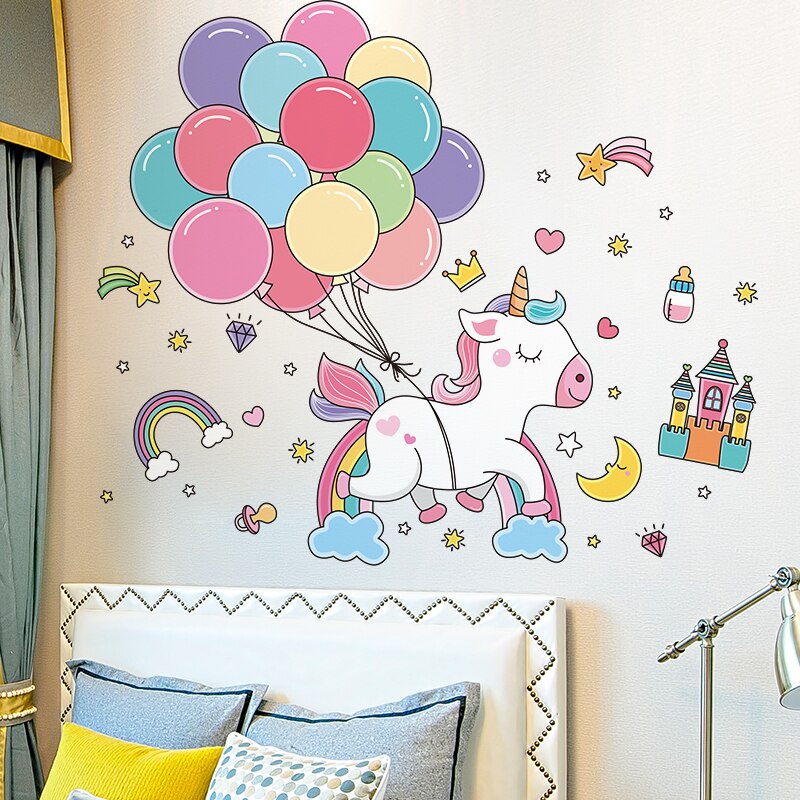 [Shijuekongjian] Cartoon Ballonnen Muurstickers Diy Eenhoorn Dieren Muurstickers Voor Kinderen Slaapkamer Babykamer Nursery Decoratie