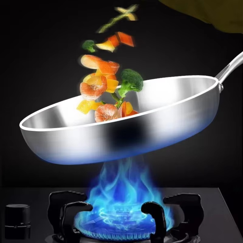 Upgraded Version 304 Stainless Steel Frying Pan, NonStick Pan Steak Pot Uncoated Kitchen Cookware For Gas Stove Induction Cooker