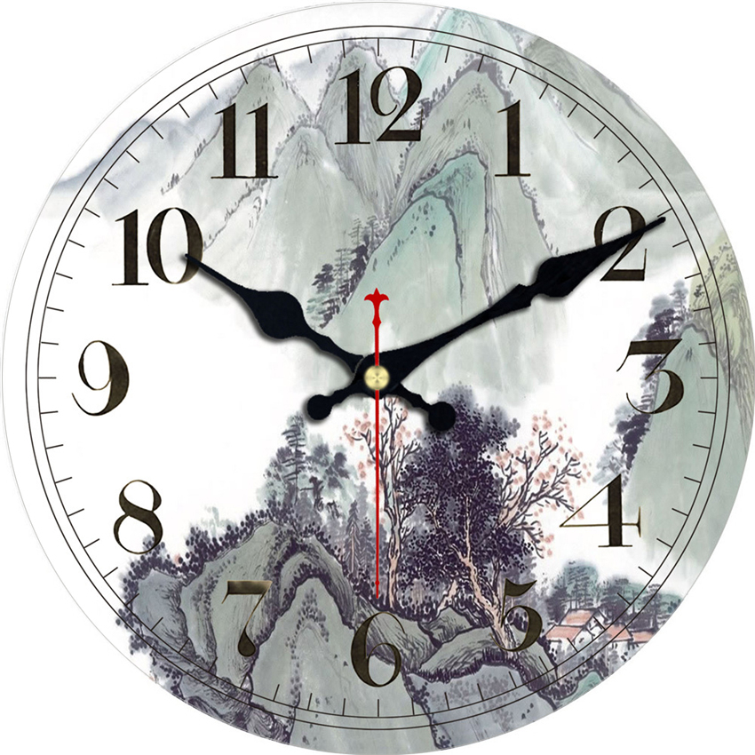 Klassieke Chinese Schilderen Wandklokken Stille Living Studeerkamer Kantoor Home Decor Art Creatieve Grote Klokken Geen Tikkende