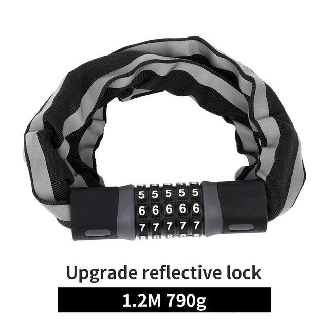 West Fietsen Bike Lock 0.9/1.2/1.45 M Motorfiets Fiets Kabel Lock Anti-Diefstal Met 5 Wachtwoord gecodeerde Gelegeerd Staal Sloten Voor Fietsen: 1.2M Reflective