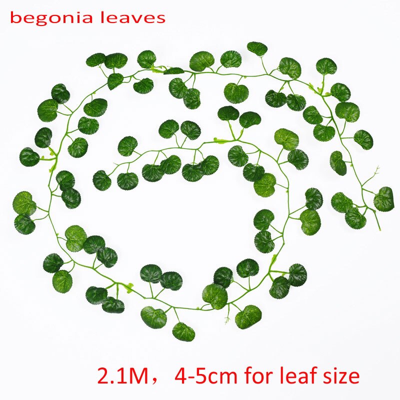 Enredadera de plantas artificiales de 200cm, hoja verde, hiedra, vid para decoración del hogar y boda, guirnalda colgante diy, flores artificiales: Begonia Leaves