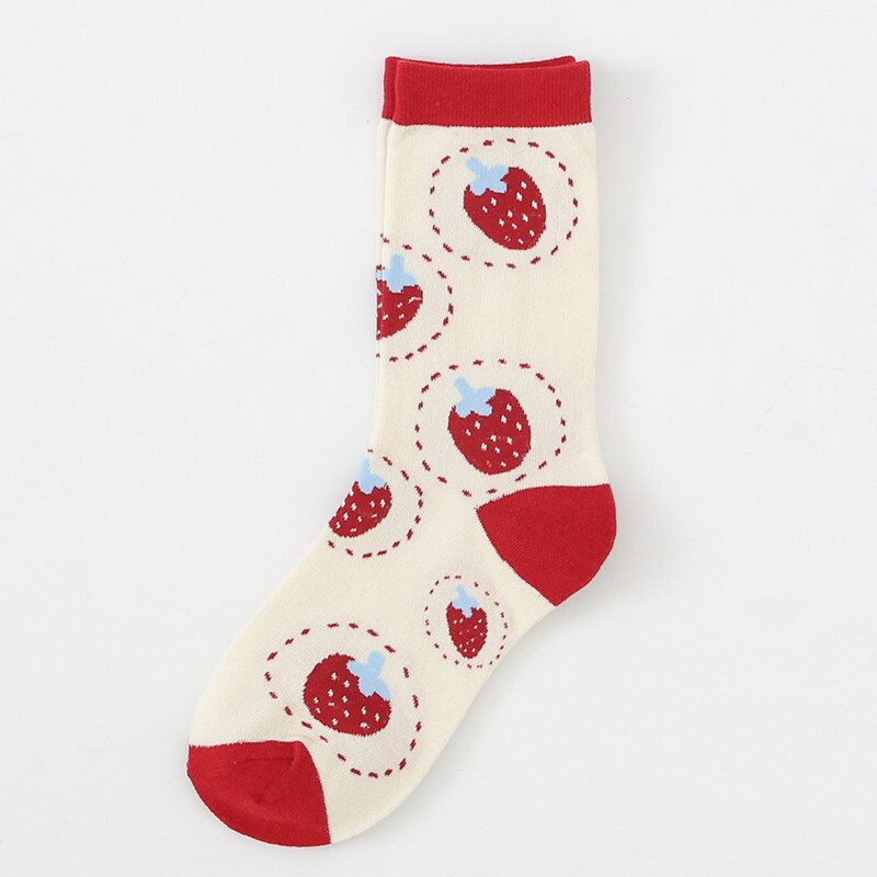 Women's Socks Autumn and Winter Trendy Socks Strawberry Tube Cotton Women's Socks Harajuku College Style Casual Fresh Socks: 5