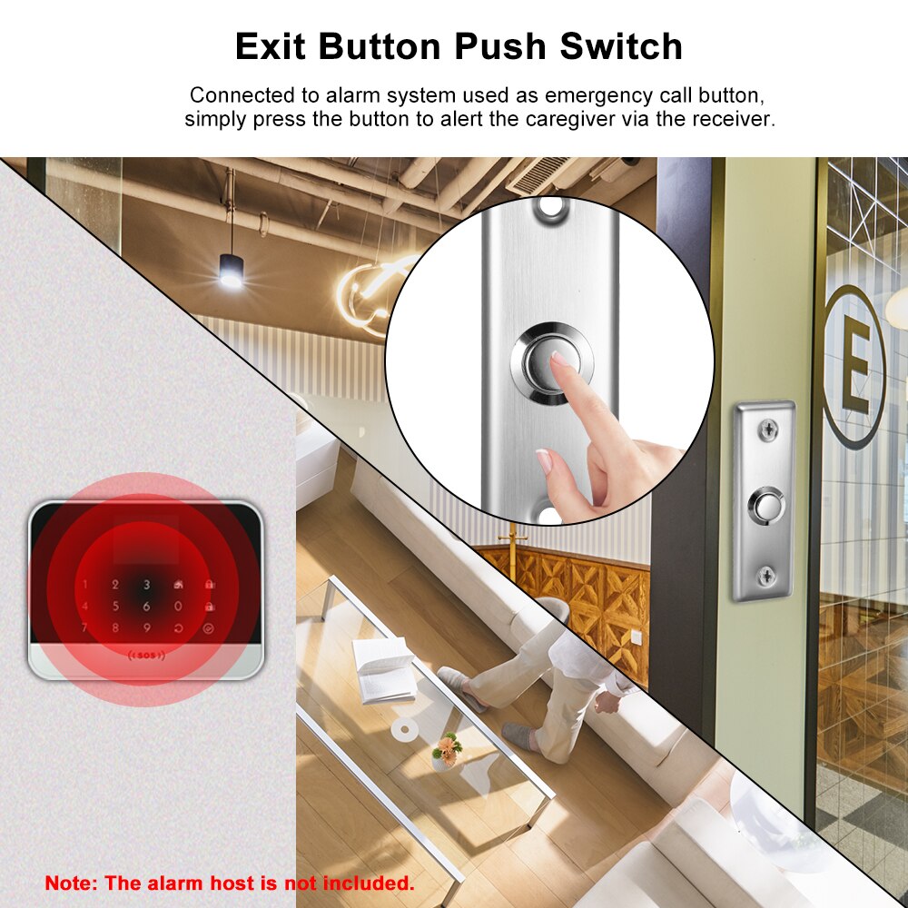 Stainless Steel Door Exit Button Electronic Door Lock NO COM Push Release Exit Wall Switch Lock Sensor Emergency Alarm Trigger