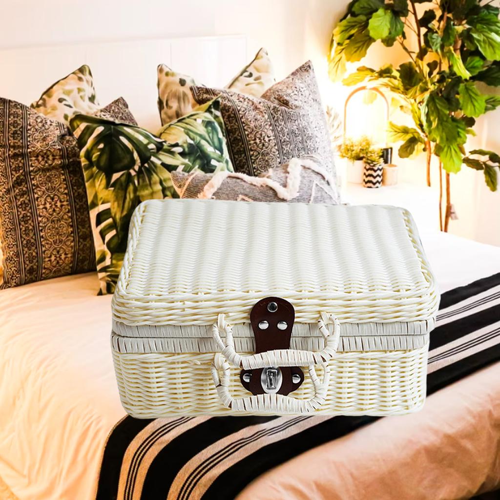 Valise tissée en osier, panier de stockage des aliments, Portable, pour jardin, Patio: White 26x16x10cm