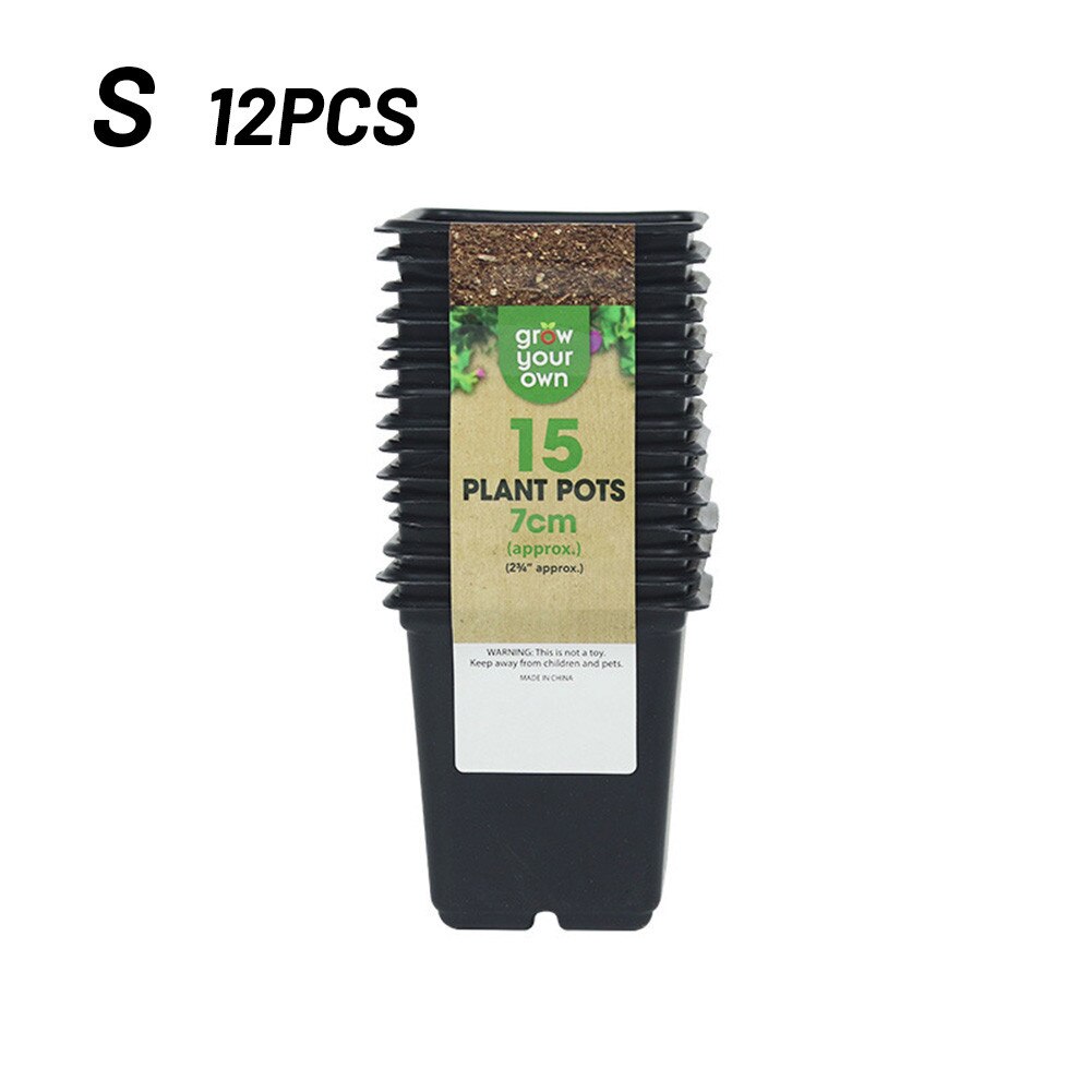 Maceta de flores negra para jardín, planta de vivero, maceta de plástico, 12 Uds.