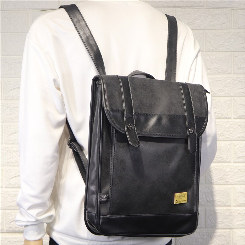 High Business Leather Backpack Men Casual Wear-Resistant Laptop Bagpack Men Travel Bags Large Capacity Men's Bag: Black