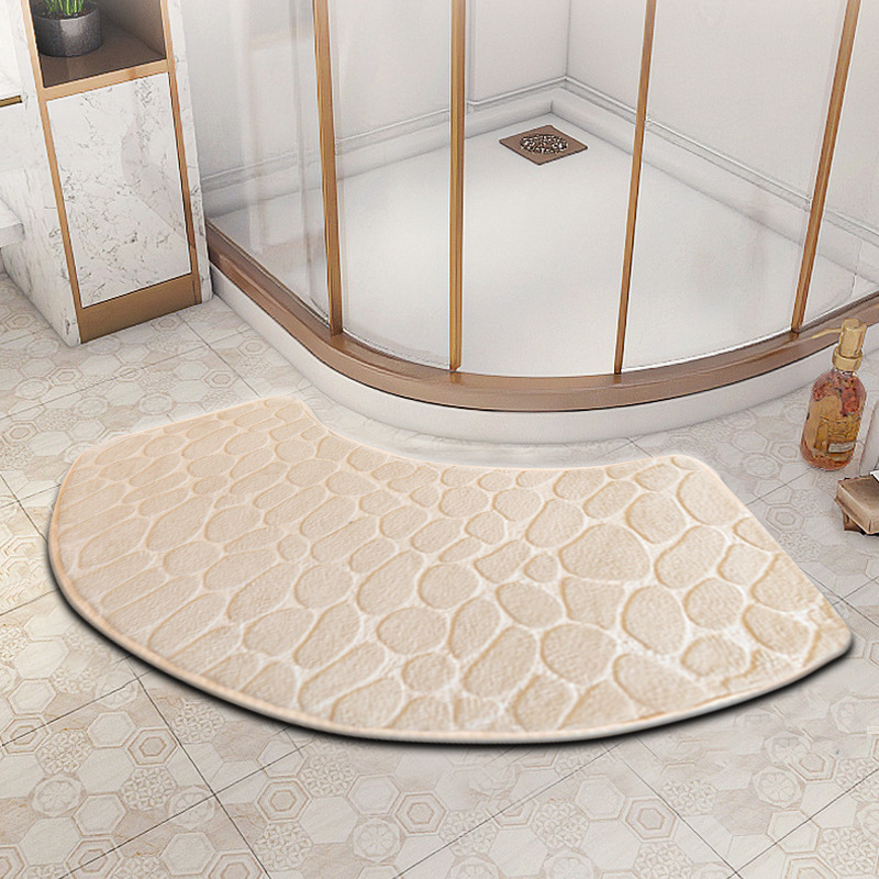 3D Non Slip Bathroom Velvet Mat Cobblestone Embossed Bath Mat Absorbent Doormat Carpet Door Floor Mat Machine Wash Dry Quickly: Beige