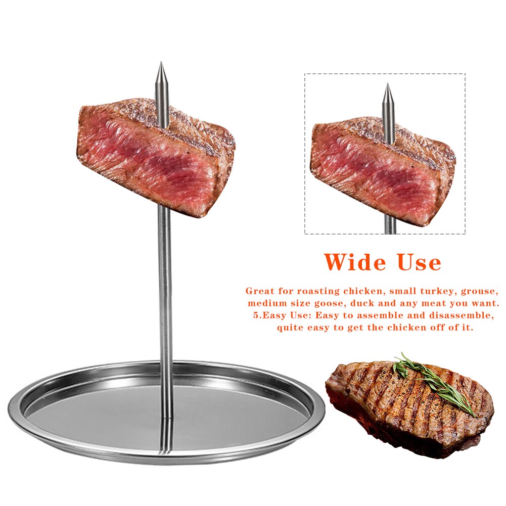 Parrilla Vertical de acero inoxidable con mango extraíble, asador de pollo, pescado, asador de carne y aves de corral con Base