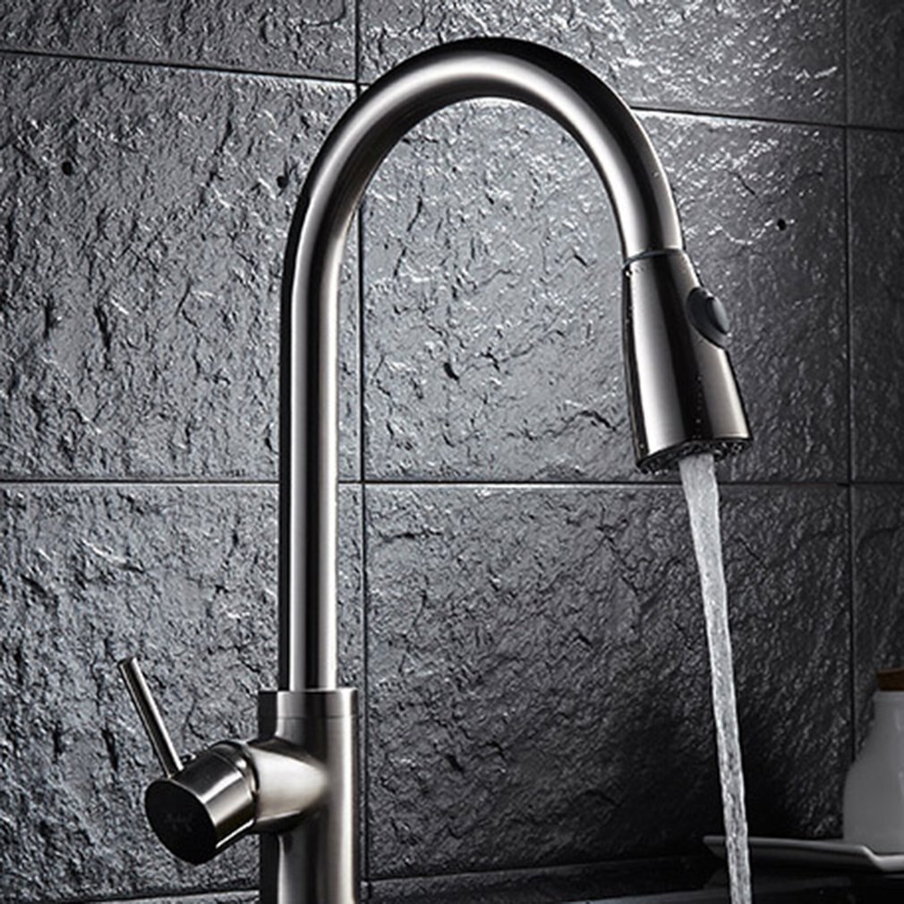 Kitchen Faucet Pull Out Cold and Sink Faucet 304 Stainless Steel Water Mixer Tap Swivel 360 Degree Two Types Silver