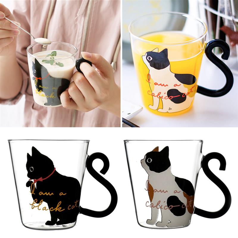 1pc Cute Cat Milk Coffee Mug Water Glass Mug Cup Tea Cup Cartoon Cat Pattern Home Office Cup For Fruit Juice With Spoon