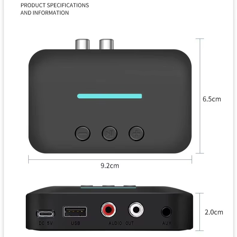Bluetooth 6.0 lydmodtager u disk rca 3.5mm aux usb stereo musik trådløs adapter med mikrofon til pc/tv/bilsæt/højttalerforstærker