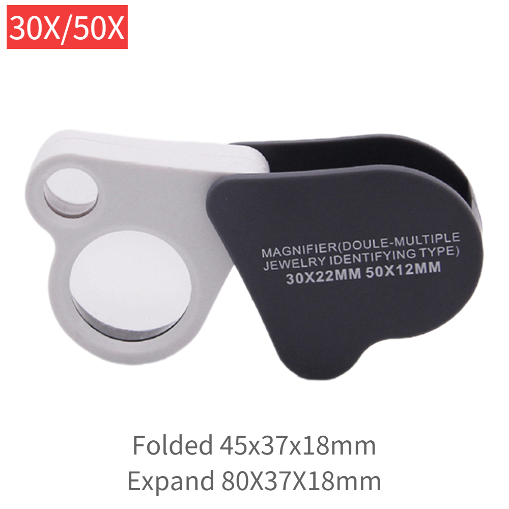 30x 50x faltbare Taschen lupe Mini-Schmuck vergrößerung tragbare Hand leselupe Lupen linse Augen lupe: Schwarz