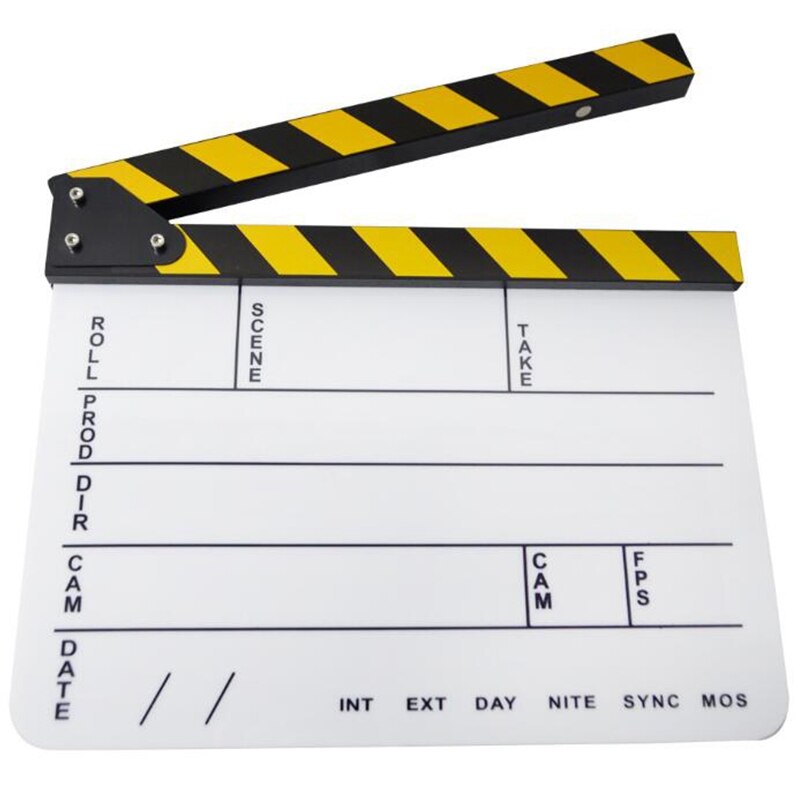 Dry Erase Acrylic Director Film Clapboard Movie TV Cut Action Scene Clapper Board Slate-White