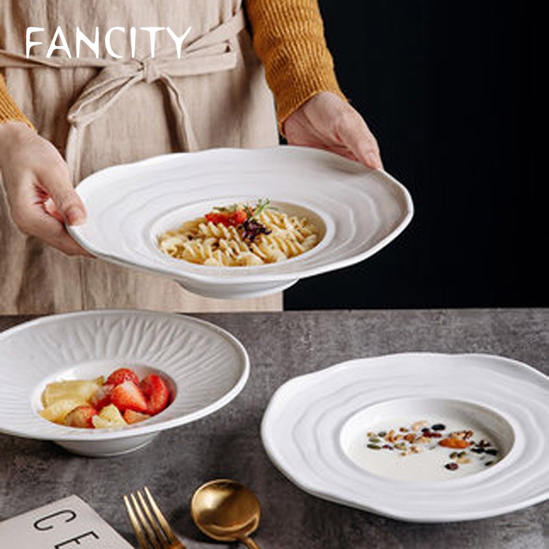 Fancity Eenvoudige Witte Keramische Plaat Stro Hoed Plaat Vliegende Schotel Plaat Pasta Plaat Western-Stijl Soep Plaat Restaurant Hotel