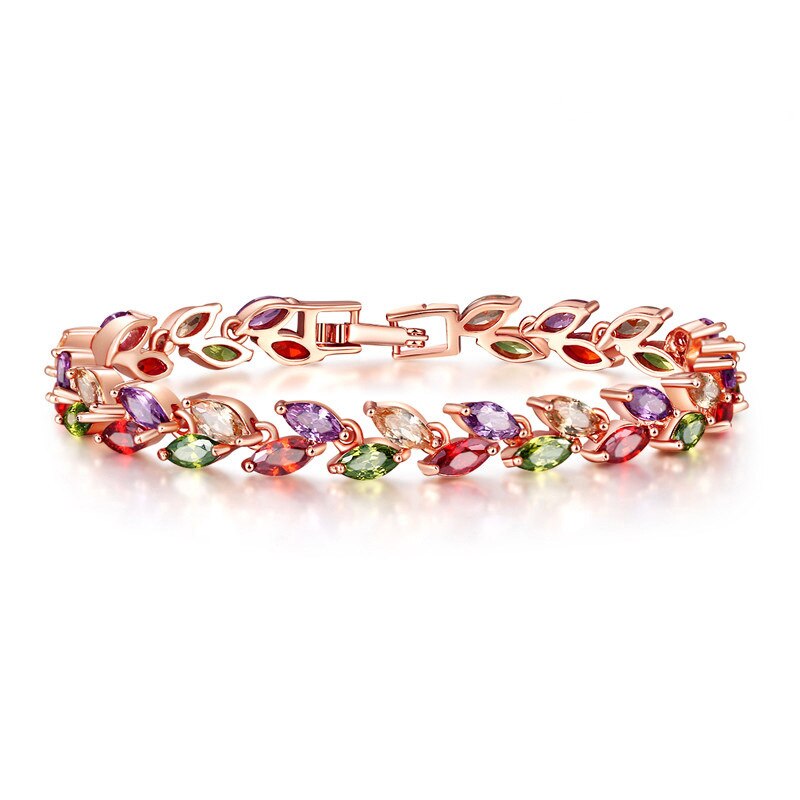 2022 Trendy Leaves Rose Gold Silver Color Bracelet Bangle for Women Anniversary Jewelry Moonso Bulk S5878: colorful