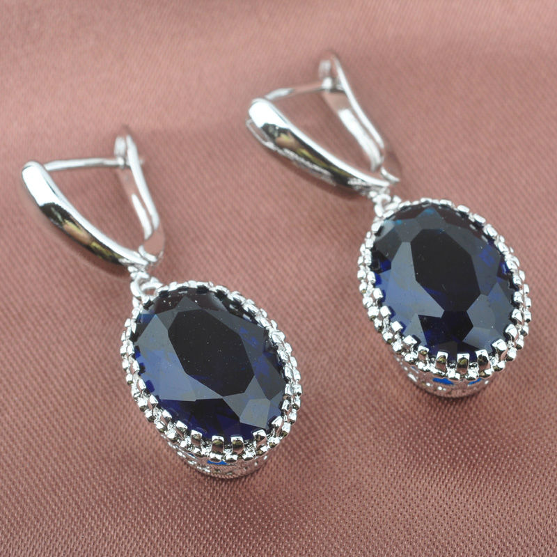 Weihnachten Blau Zirkonia Ei 925 Sterling Silber Schmuck Sets frauen Hochzeit Halskette Anhänger Ohrringe Ringe TZ0193